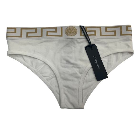 M2-39 VERSACE Women's Greca Panties Triangle Bikini Cotton White Size 2/Small - Picture 1 of 10